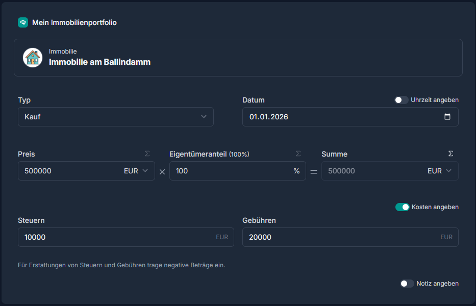 Vermögenswert anlegen