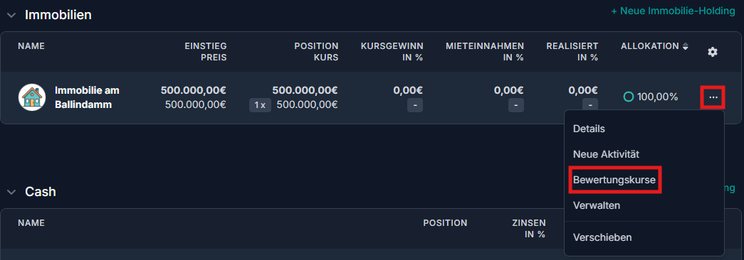 Bewertungskurse eintragen